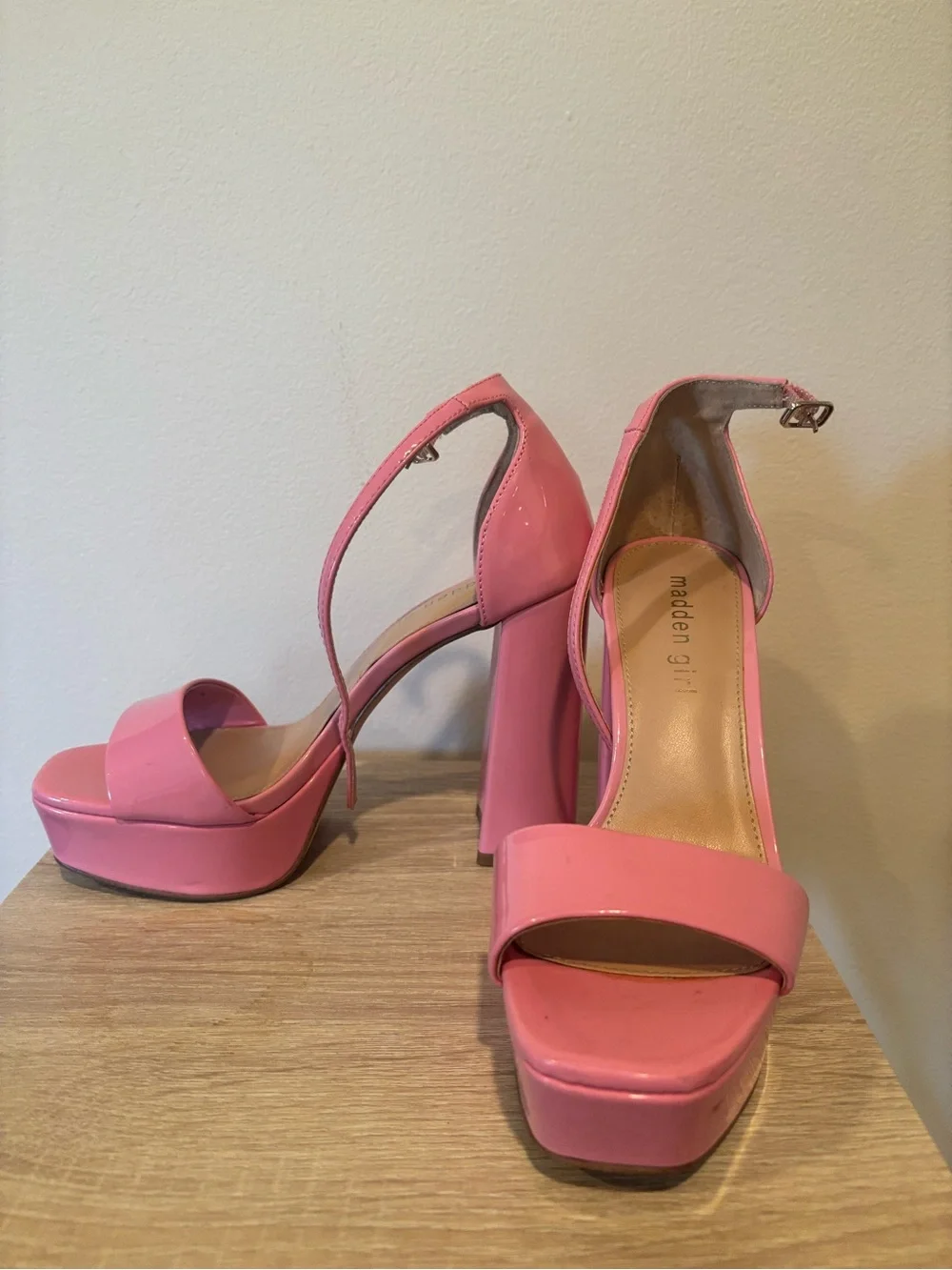 Madden Girl Pink Patent Platform Block Heels